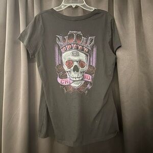 nhra crowned skull fitted v-neck top size m/l